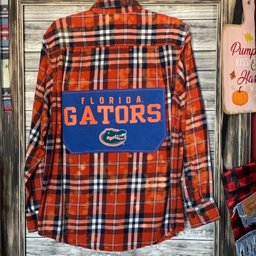 UpCycled Recycled Dyed Bleach Grunge Football Flannel Florida Gators Boho Y2K